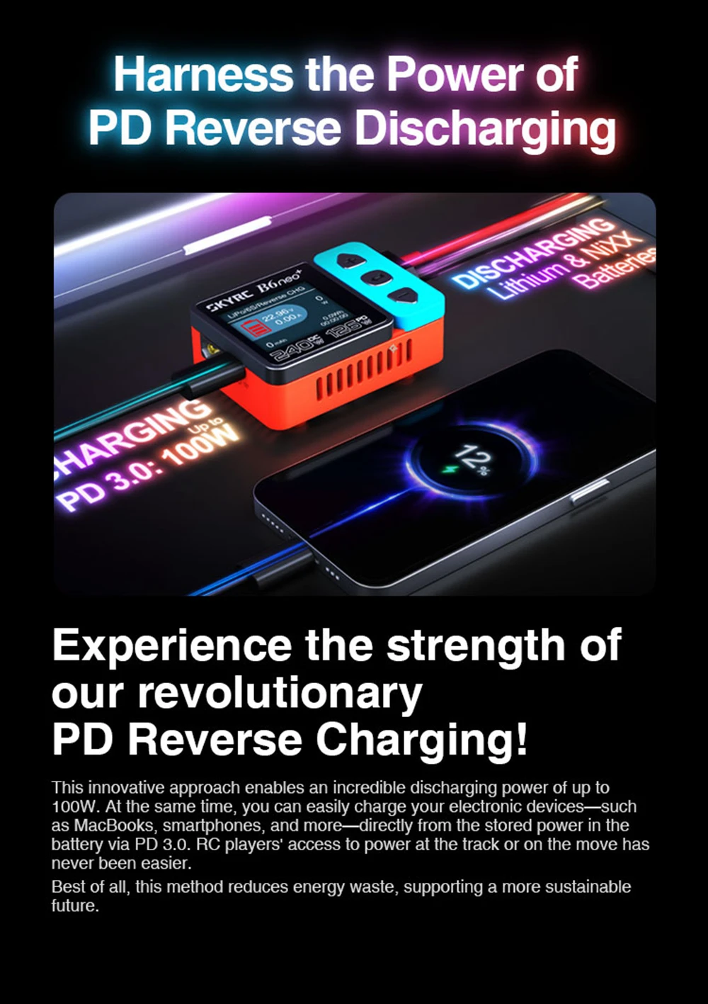 ​SKYRC B6neo+ Smart Charger High Power DC240W PD126W Multilanguage Balance Charger 600mA XT60/Type-C /PSA100 Power Adapter