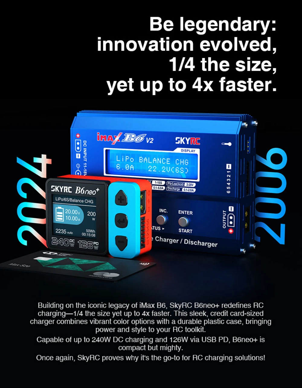 ​SKYRC B6neo+ Smart Charger High Power DC240W PD126W Multilanguage Balance Charger 600mA XT60/Type-C /PSA100 Power Adapter