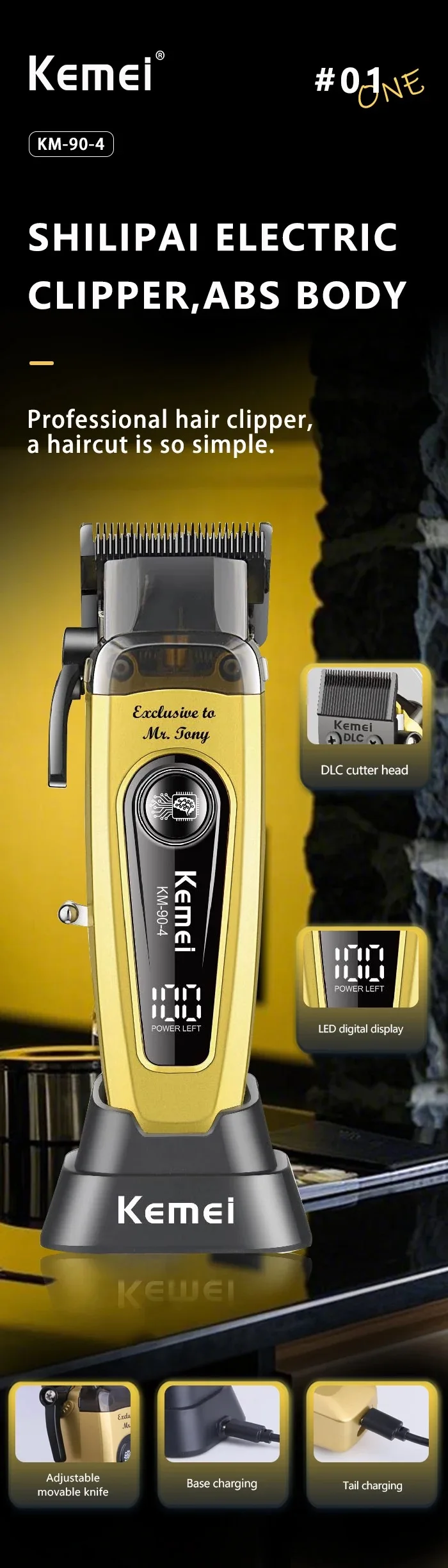Kemei Professional Brushless Motor Hair Clippers 11500RPM Cordless Barber Electric Hair Trimmer DLC-Blade Hair Cutting Machine