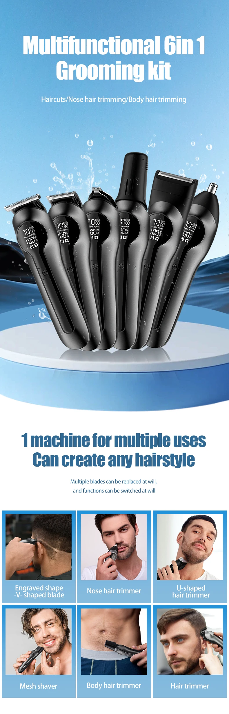 Mijia 986 Waterproof IPX7 Level 14 IN 1 Beard Trimmer Set Rechargeable Cordless Body Hair Trimmer for Men