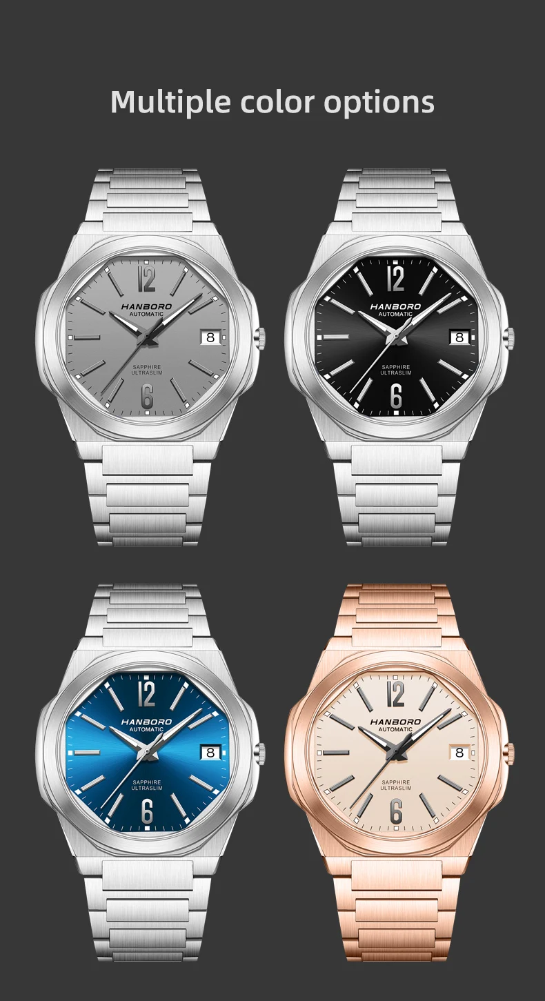 HANBORO Ultra Thin Steel King Series Men's Fully Automatic Mechanical Pearl Tourette Watch Fashion Personalized Watch 018