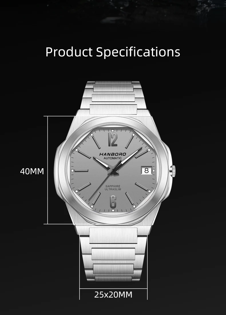 HANBORO Ultra Thin Steel King Series Men's Fully Automatic Mechanical Pearl Tourette Watch Fashion Personalized Watch 018