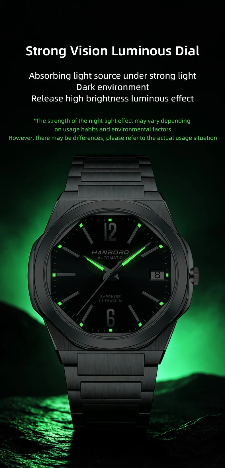 HANBORO Ultra Thin Steel King Series Men's Fully Automatic Mechanical Pearl Tourette Watch Fashion Personalized Watch 018