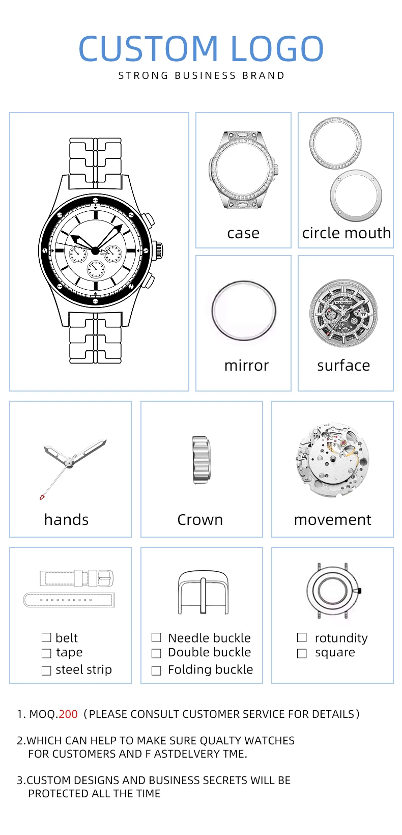 HANBORO Ultra Thin Steel King Series Men's Fully Automatic Mechanical Pearl Tourette Watch Fashion Personalized Watch 018