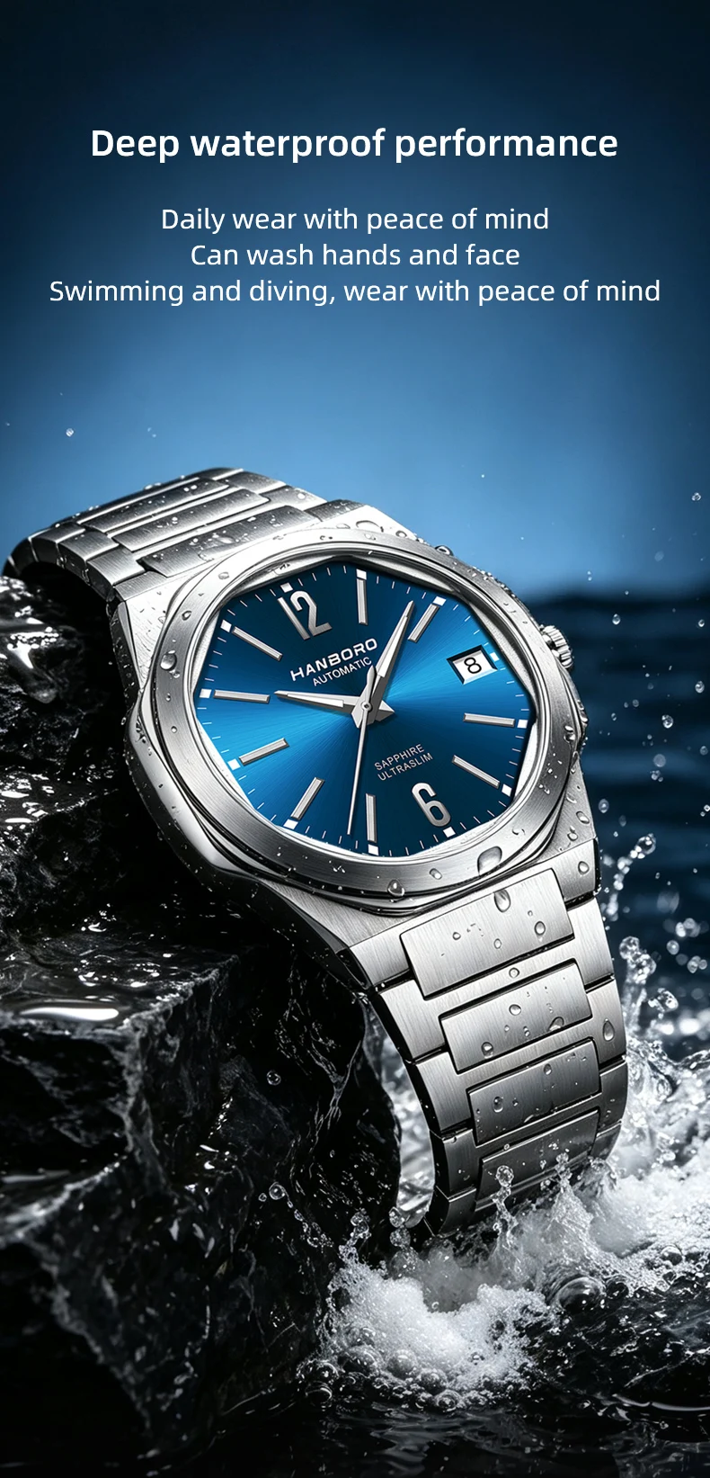 HANBORO Ultra Thin Steel King Series Men's Fully Automatic Mechanical Pearl Tourette Watch Fashion Personalized Watch 018