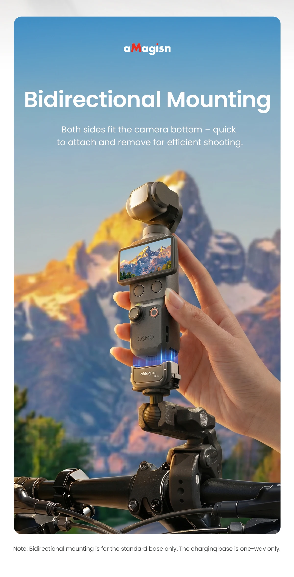 aMagisn Quick Release Base Mount for DJI Osmo Pocket 4P / 4 / 3, Built-in Type-C for Mic / Charging Pocket4 3 4P Accessories