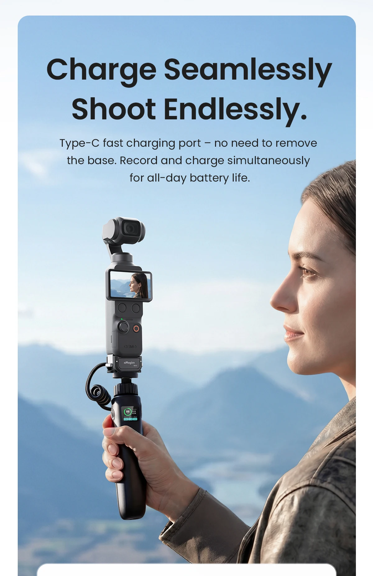 aMagisn Quick Release Base Mount for DJI Osmo Pocket 4P / 4 / 3, Built-in Type-C for Mic / Charging Pocket4 3 4P Accessories