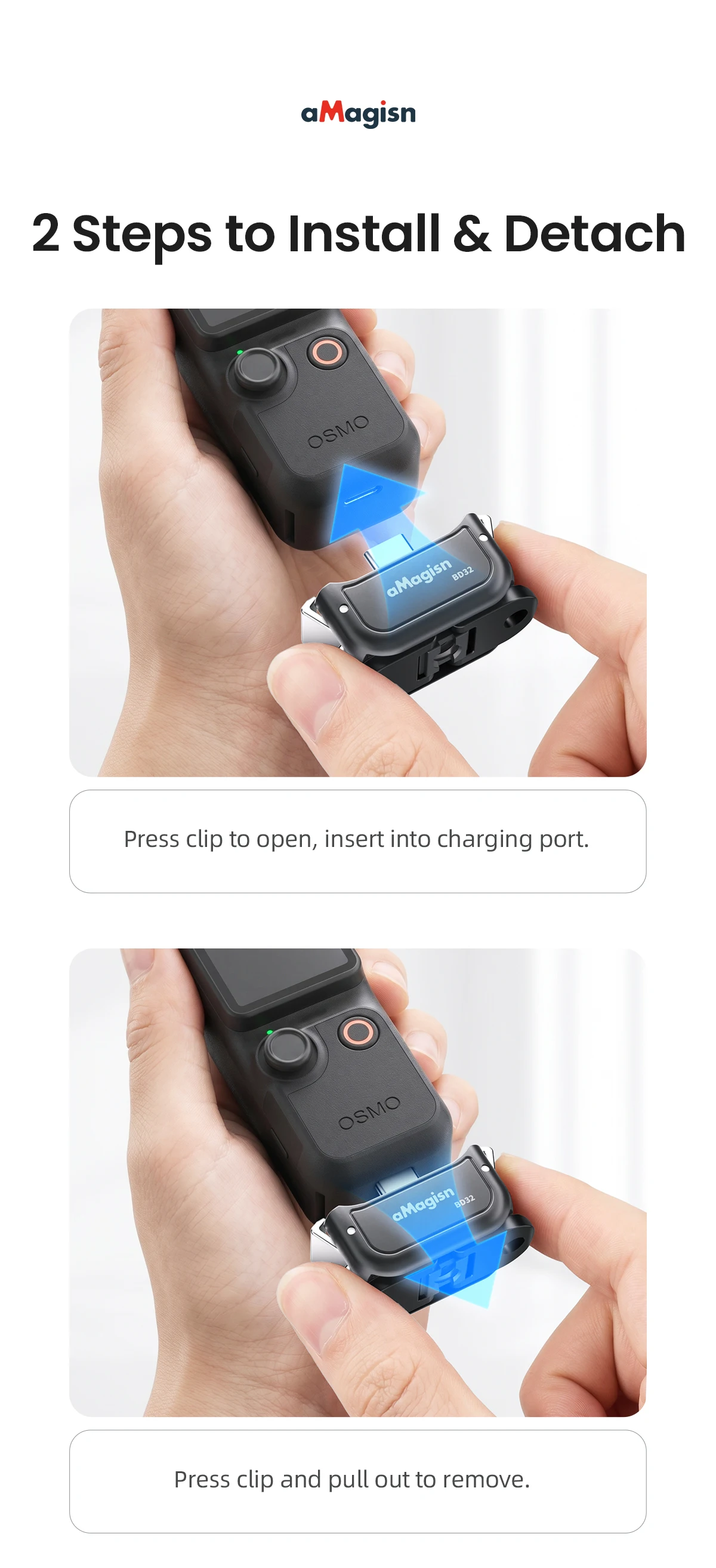aMagisn Quick Release Base Mount for DJI Osmo Pocket 4P / 4 / 3, Built-in Type-C for Mic / Charging Pocket4 3 4P Accessories