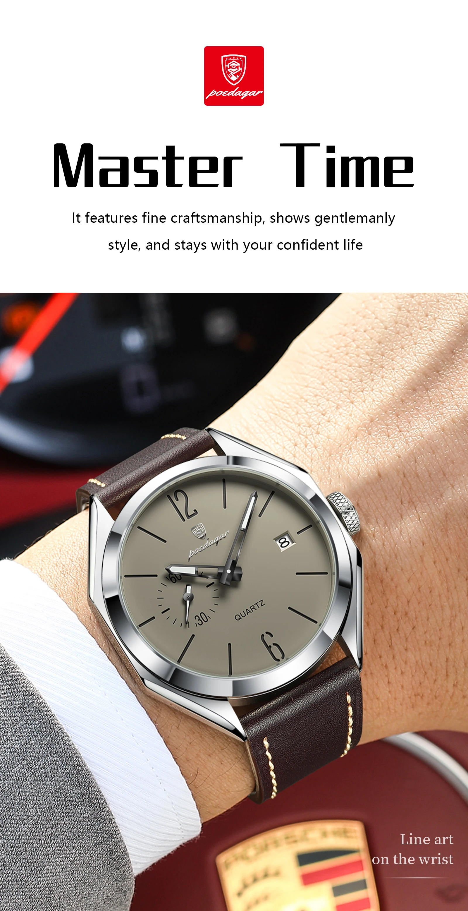 POEDAGAR Original Fashion Male Wristwatch Leather Quartz Business Men Watch Waterproof Luminous Date Elegant Men's Watches Reloj