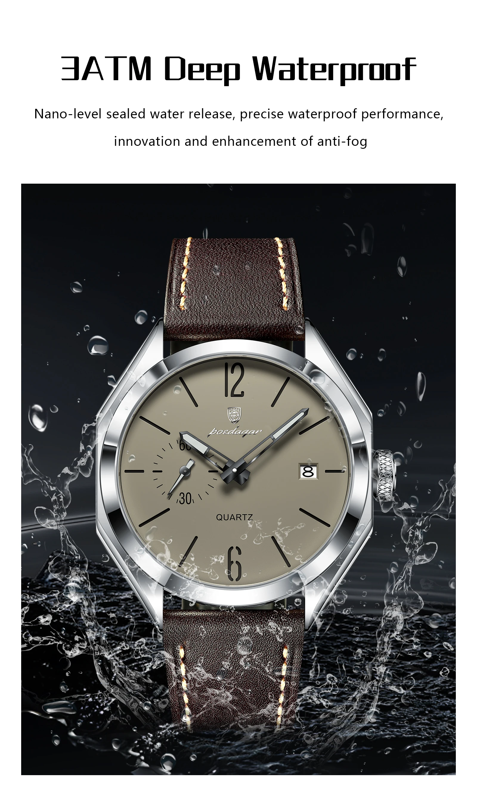 POEDAGAR Original Fashion Male Wristwatch Leather Quartz Business Men Watch Waterproof Luminous Date Elegant Men's Watches Reloj
