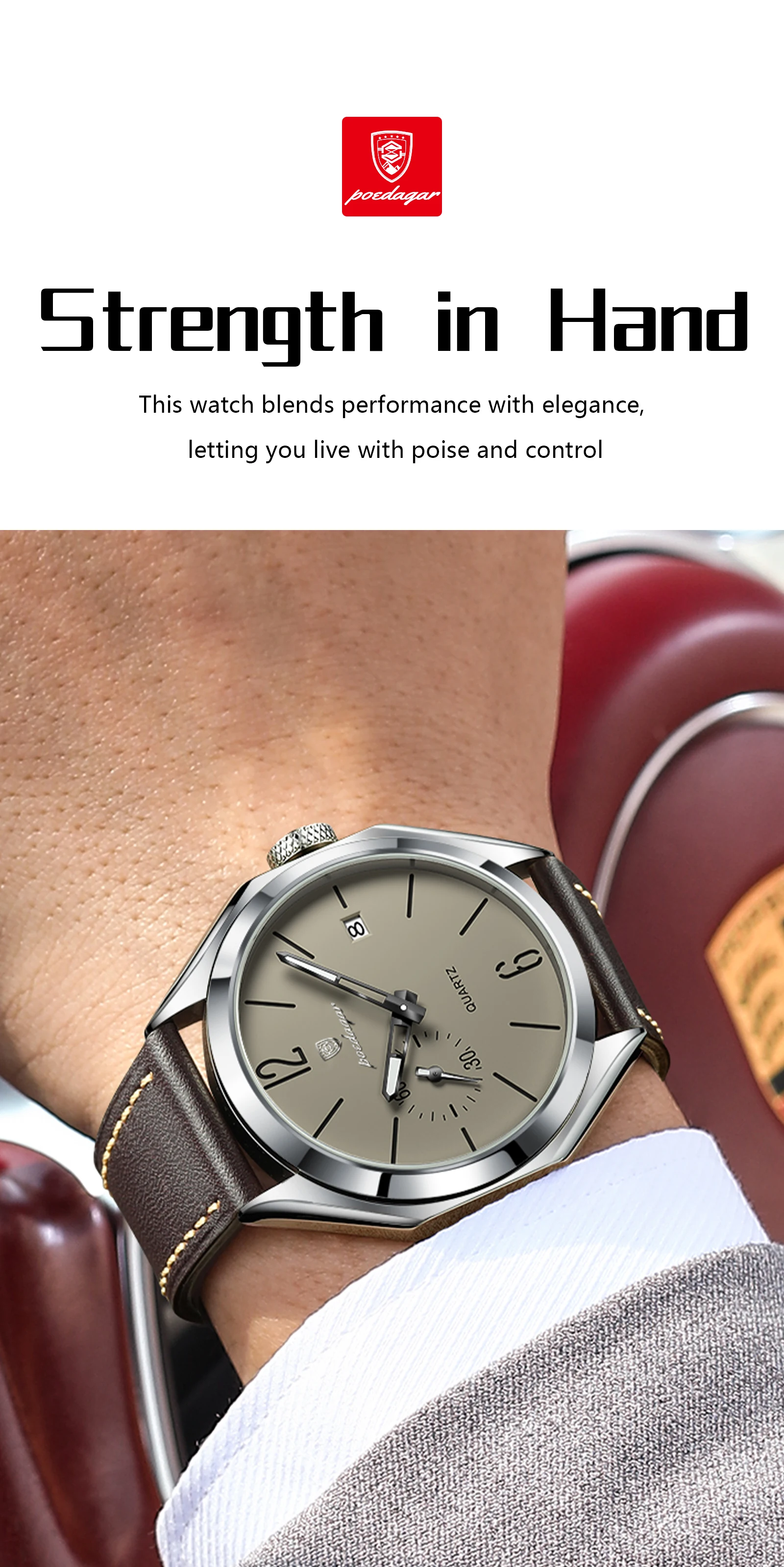 POEDAGAR Original Fashion Male Wristwatch Leather Quartz Business Men Watch Waterproof Luminous Date Elegant Men's Watches Reloj