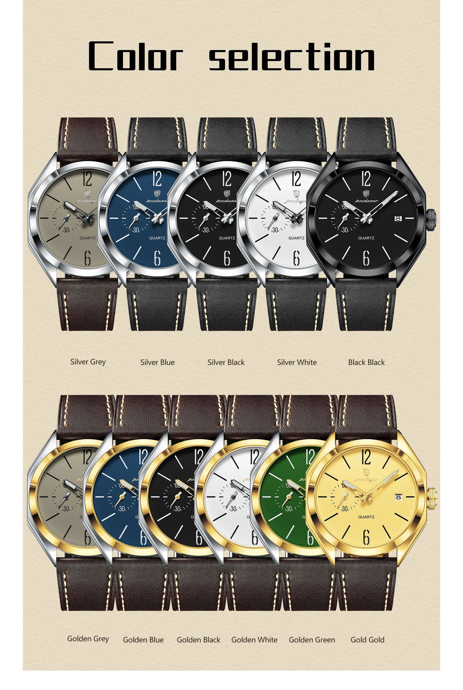 POEDAGAR Original Fashion Male Wristwatch Leather Quartz Business Men Watch Waterproof Luminous Date Elegant Men's Watches Reloj