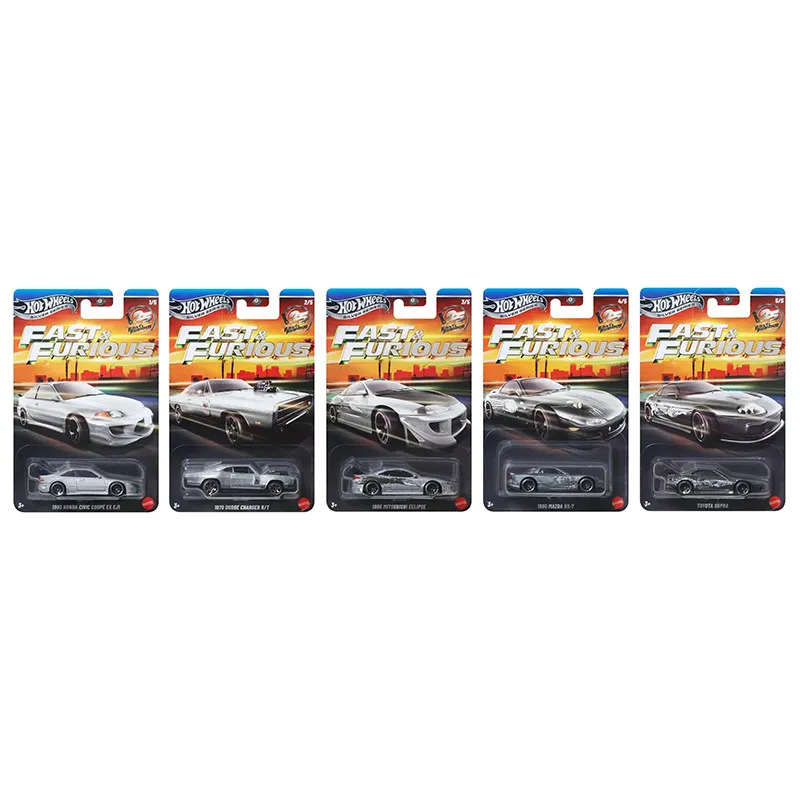 Stock Hot Wheels Diecast Car Model 26 New Alloy Fast Furious Silver Series Honda Civic Dodge Charger Mitsubishi Eclipse Gift