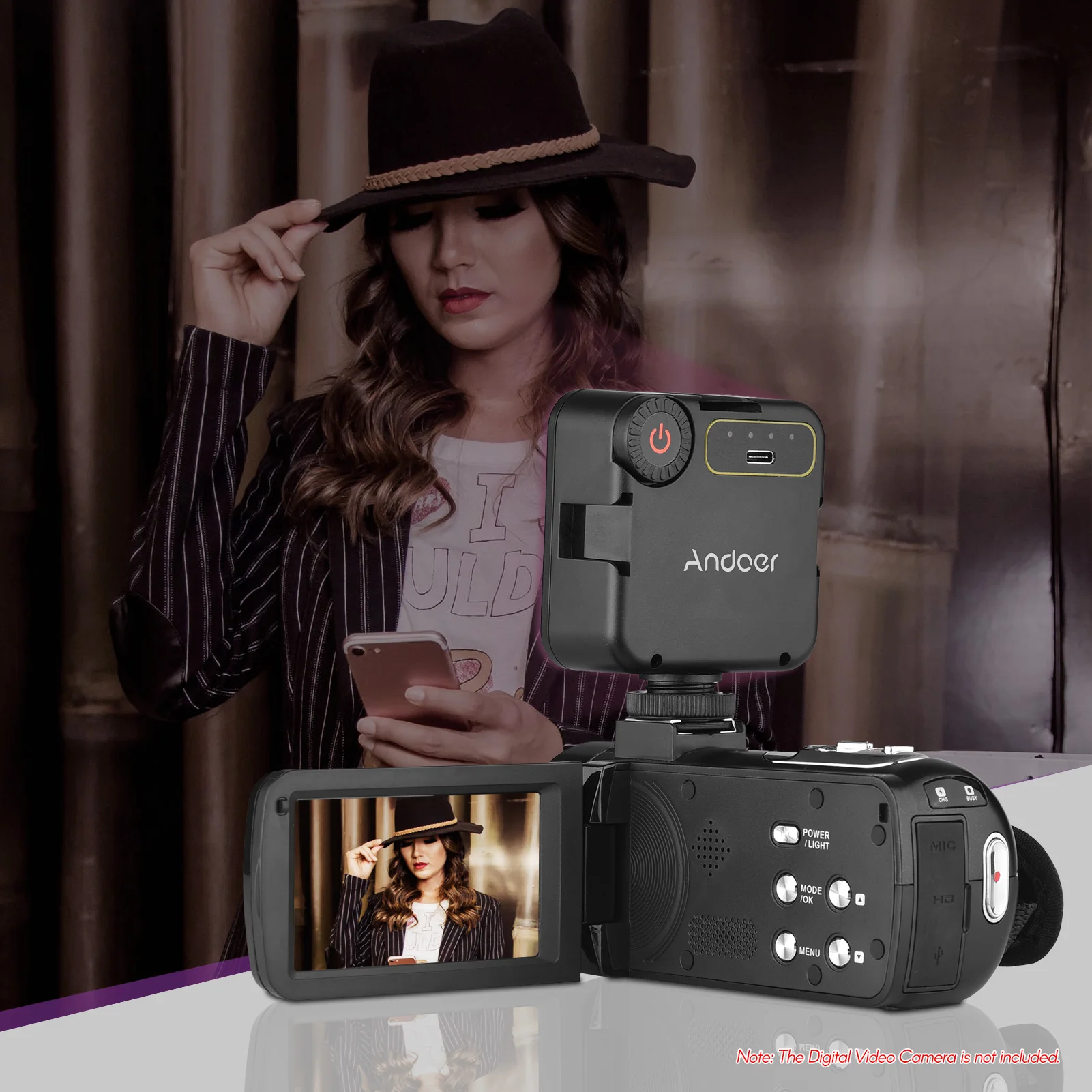 Andoer IR49S Mini IR Night Vision Light Infrared Photography Light for Video Camera Camcorder Built-in Rechargeable Battery