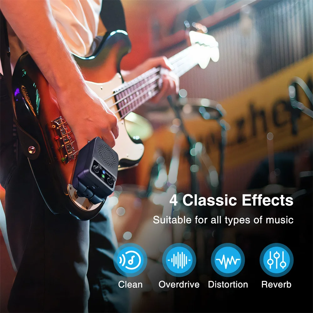 LEKATO Mini Electric Guitar Amp 5W Portable Guitar Amp Bluetooth Built-in 4 Effects Rechargeable Small Guitar Amp for Practice