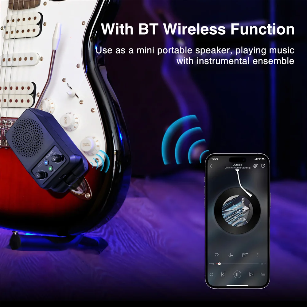 LEKATO Mini Electric Guitar Amp 5W Portable Guitar Amp Bluetooth Built-in 4 Effects Rechargeable Small Guitar Amp for Practice