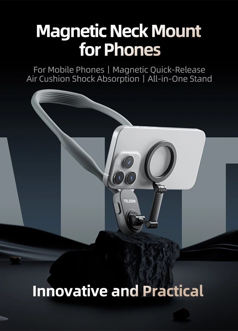 TELESIN Magnetic Neck Mount for Phones Neck Cell Phone POV Mount Phone Neck Holder Chest Stand Strap for iPhone Android Phones