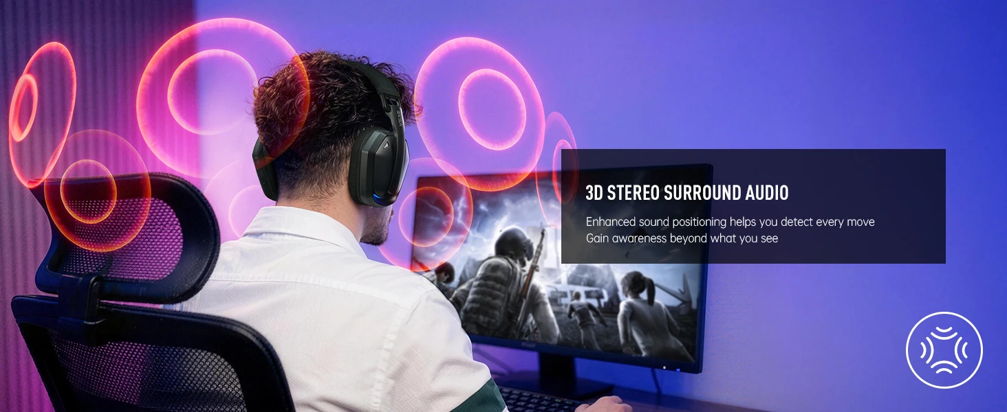 EKSA G19BT 2.4GHz Wireless Gaming Headphones Bluetooth 5.4 3.5mm Headset 30ms Latency 40mm 35H Playtime for PC PS5 Xbox Foldable