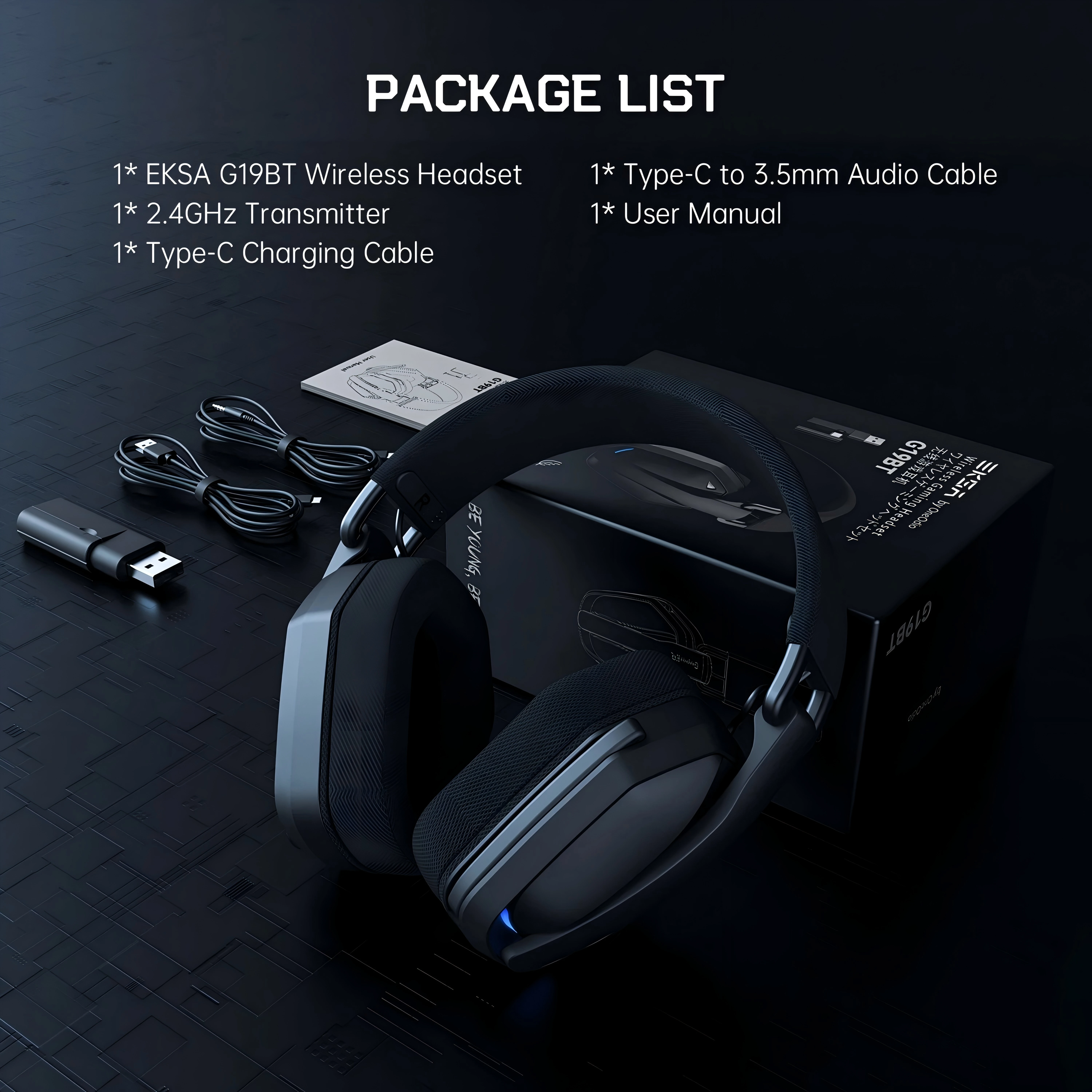 EKSA G19BT 2.4GHz Wireless Gaming Headphones Bluetooth 5.4 3.5mm Headset 30ms Latency 40mm 35H Playtime for PC PS5 Xbox Foldable