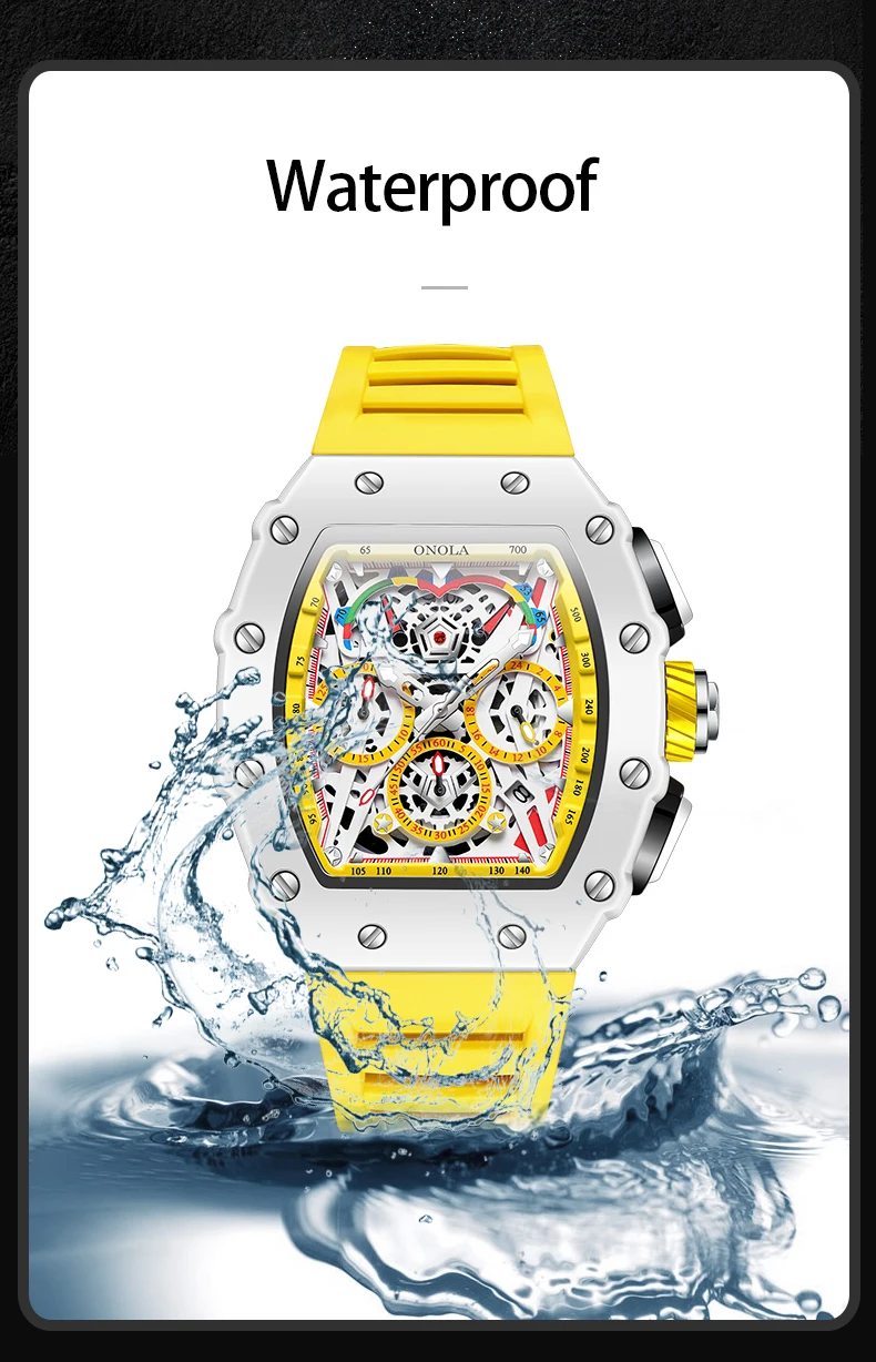 Luxury Watch Men's ONOLA Fashion Casual Multifunctional Silicone Tape Waterproof Quartz Watch White