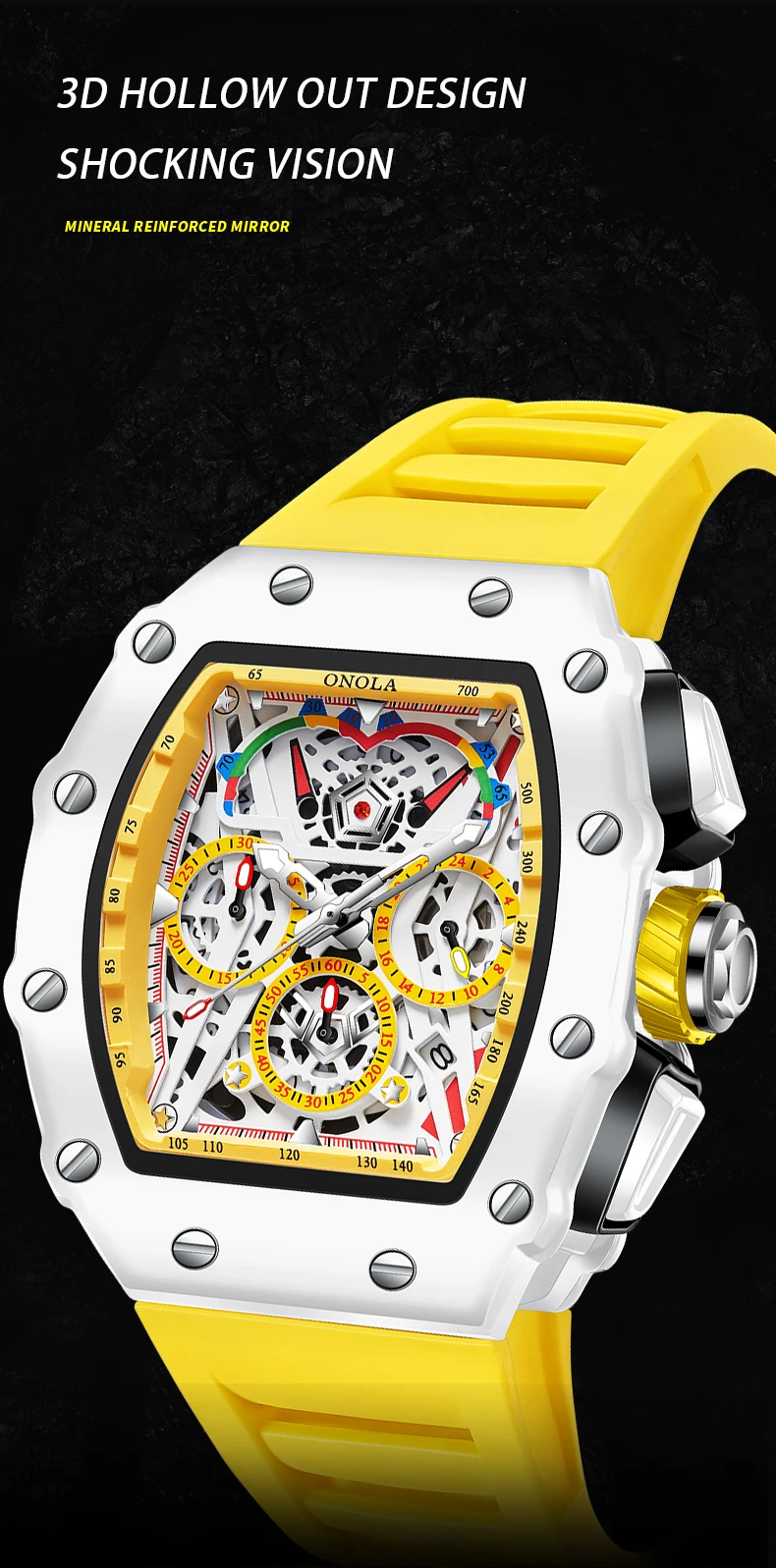 Luxury Watch Men's ONOLA Fashion Casual Multifunctional Silicone Tape Waterproof Quartz Watch White