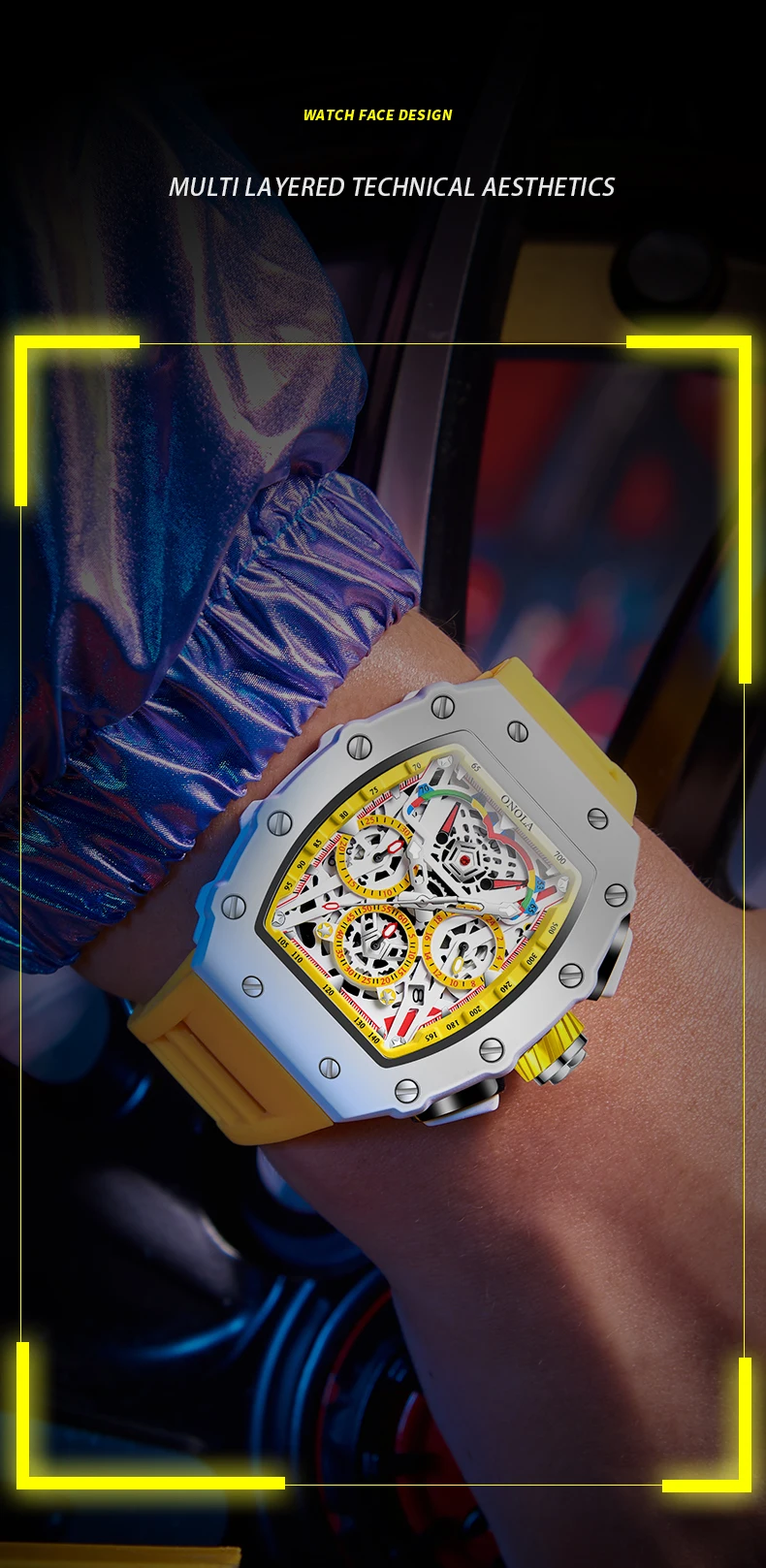 Luxury Watch Men's ONOLA Fashion Casual Multifunctional Silicone Tape Waterproof Quartz Watch White