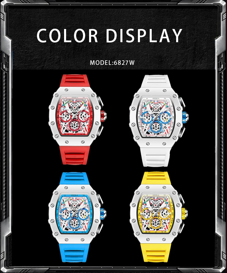 Luxury Watch Men's ONOLA Fashion Casual Multifunctional Silicone Tape Waterproof Quartz Watch White