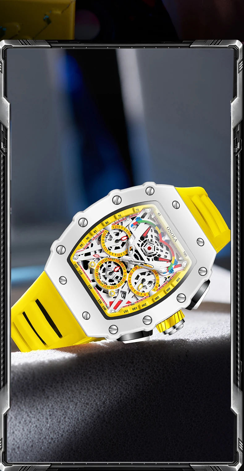 Luxury Watch Men's ONOLA Fashion Casual Multifunctional Silicone Tape Waterproof Quartz Watch White