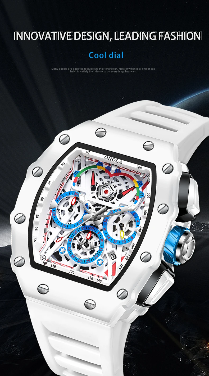 Luxury Watch Men's ONOLA Fashion Casual Multifunctional Silicone Tape Waterproof Quartz Watch White