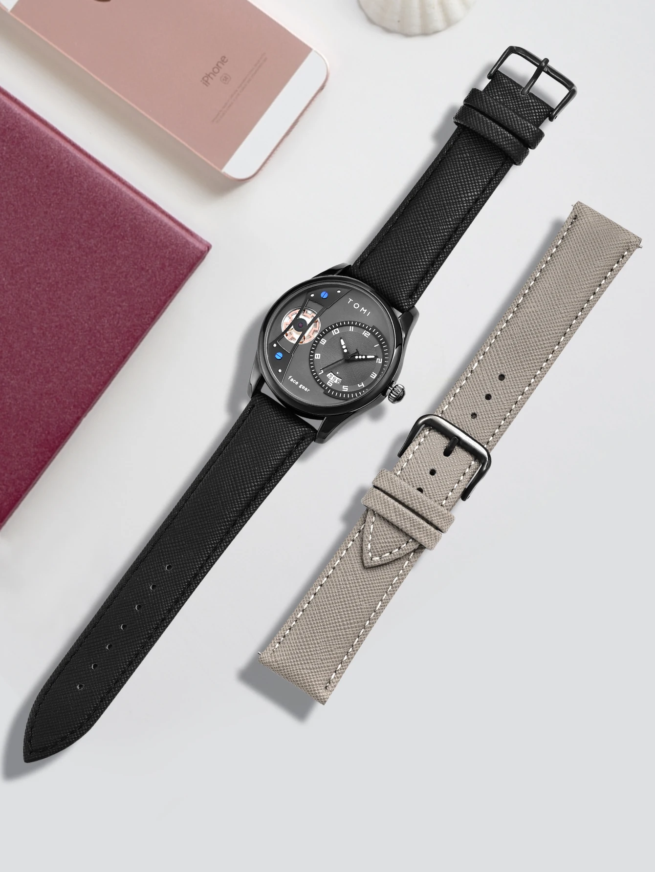 TOMI Set Gift Box for Men's Minimalist Business Quartz Watch Luxury Versatile Double Strap Detachable Watch Festival Gift