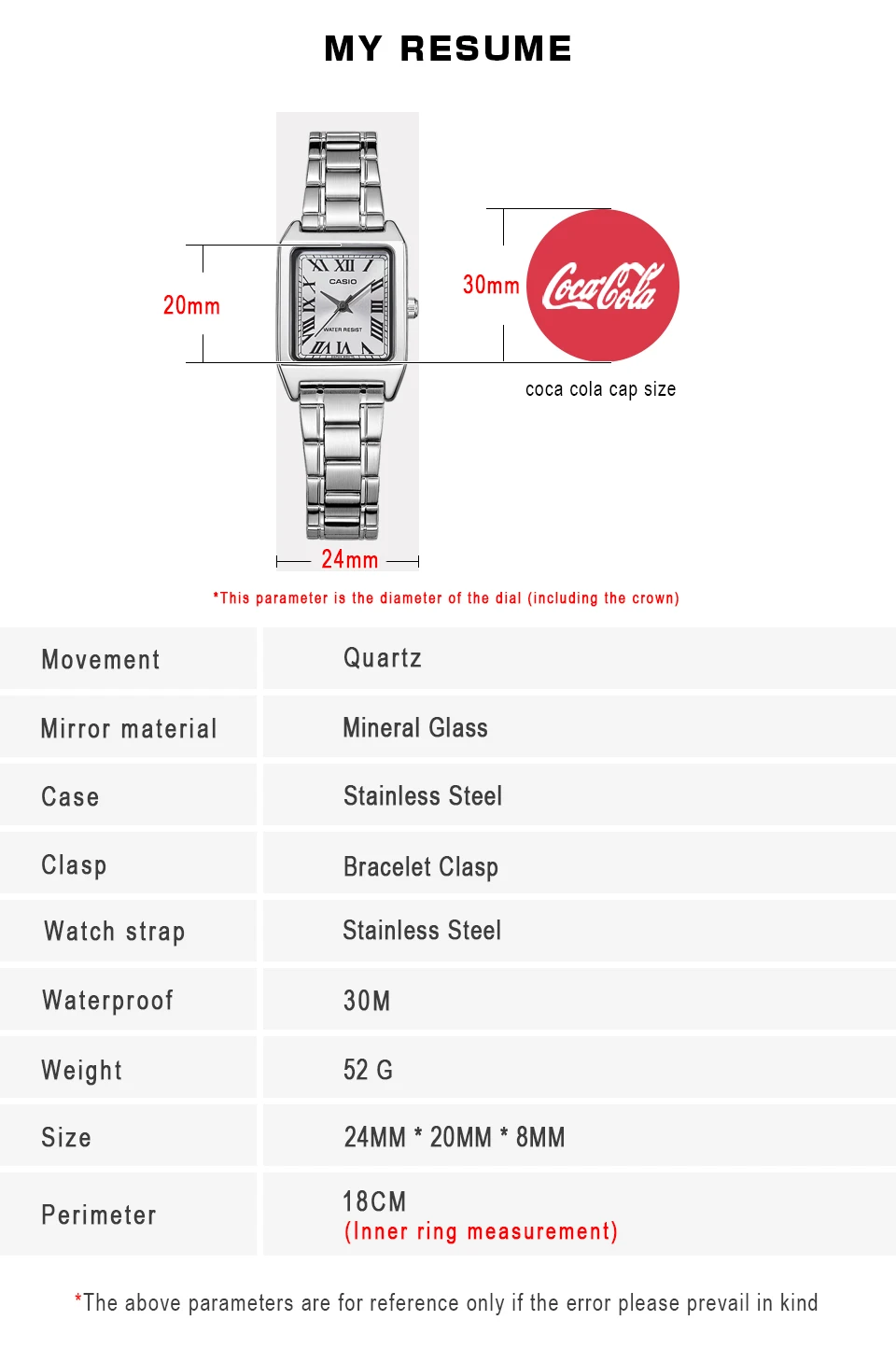 Casio Watch for Women Top Brand Luxury Set 30m Waterproof Quartz Ladies Watch Tonneau Shape Stainless Steel Reloj Mujer LTP-V007