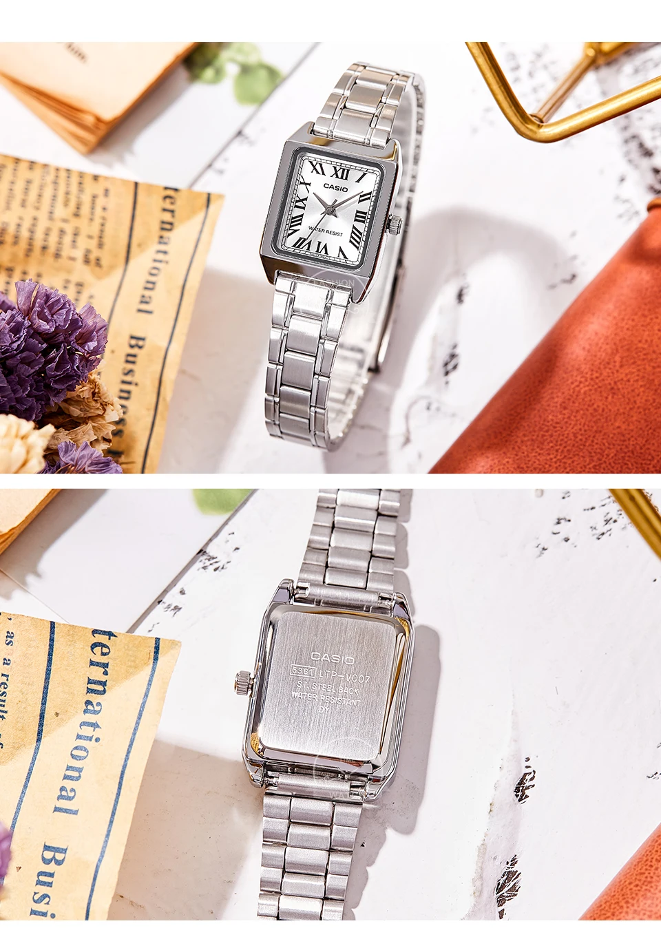 Casio Watch for Women Top Brand Luxury Set 30m Waterproof Quartz Ladies Watch Tonneau Shape Stainless Steel Reloj Mujer LTP-V007