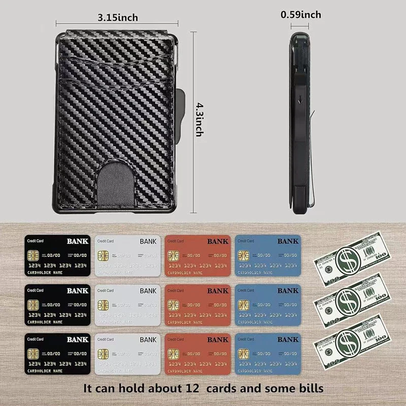 Minimalist Wallet EDC Tactical Slim PU Leather Credit Card Holder RFID Blocking Bifold Smart Wallets with Money Clip for Men