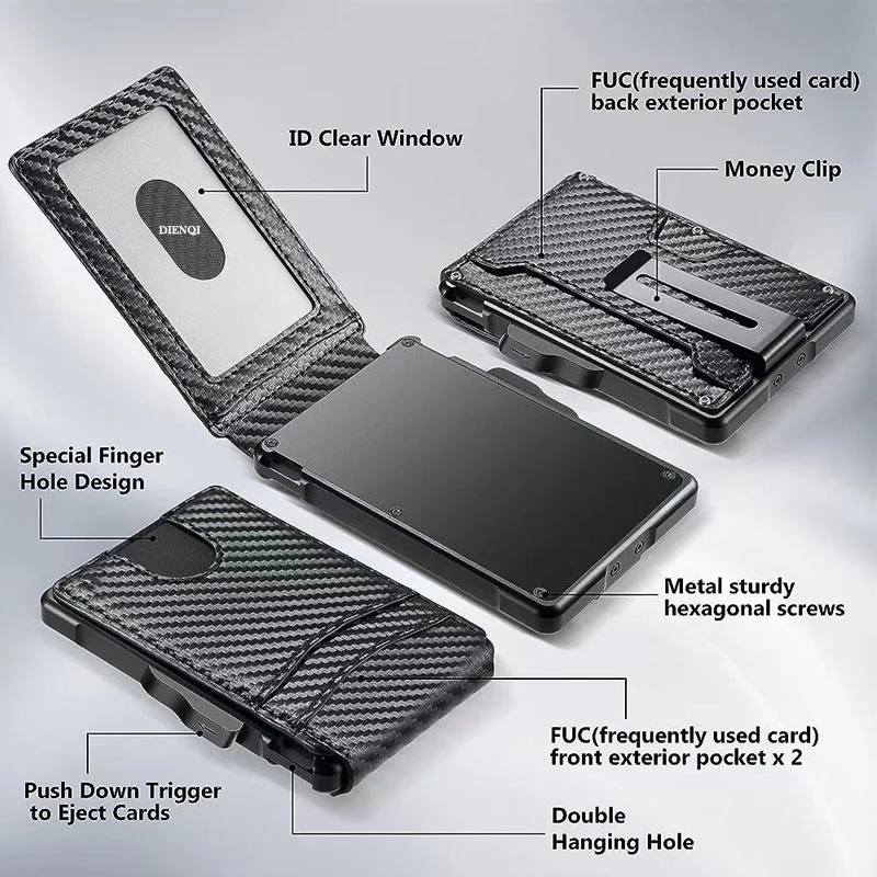 Minimalist Wallet EDC Tactical Slim PU Leather Credit Card Holder RFID Blocking Bifold Smart Wallets with Money Clip for Men