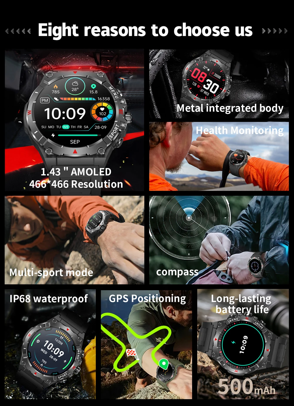 2025 COLMI V76 GPS Smartwatch 1.43" Ultra AMOLED Display Built-in Compass Altimeter Bluetooth Call Smart Watch 500mAh Battery