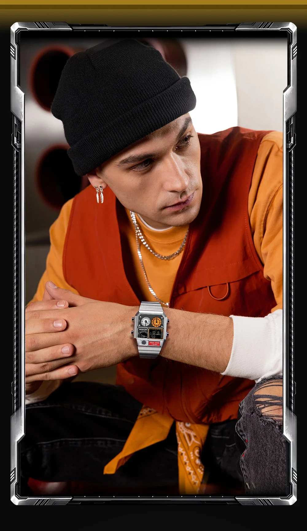 SANDA Top Fashion Men's Leisure Electronic Watch Multifunctional Thermometer Stopwatch Timing Men's Electronic Watch 3192