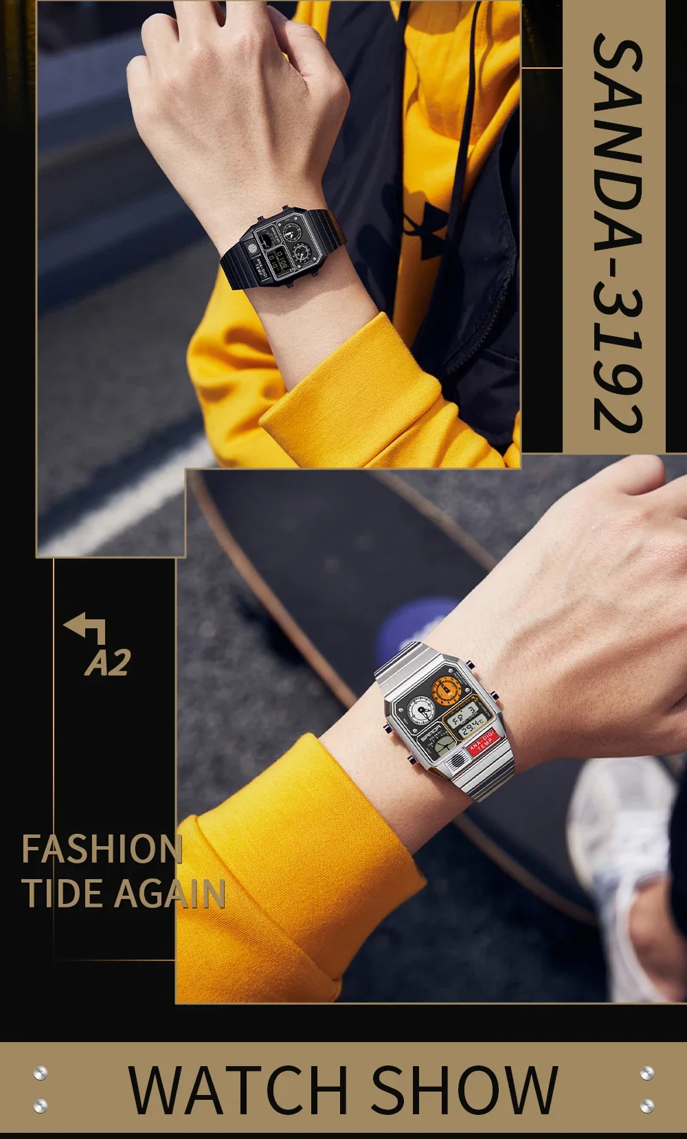 SANDA Top Fashion Men's Leisure Electronic Watch Multifunctional Thermometer Stopwatch Timing Men's Electronic Watch 3192