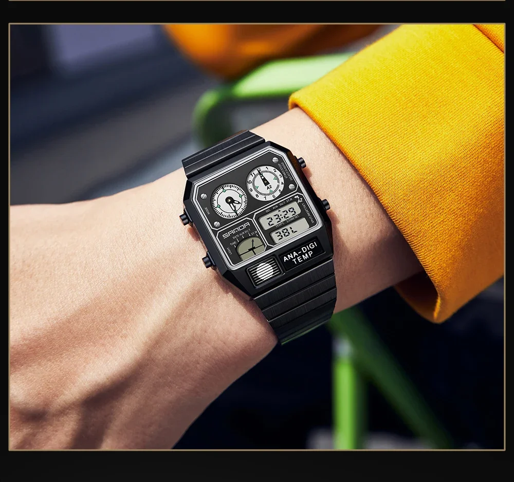 SANDA Top Fashion Men's Leisure Electronic Watch Multifunctional Thermometer Stopwatch Timing Men's Electronic Watch 3192