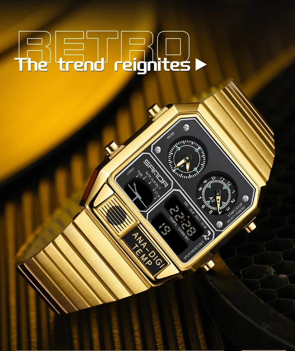 SANDA Top Fashion Men's Leisure Electronic Watch Multifunctional Thermometer Stopwatch Timing Men's Electronic Watch 3192