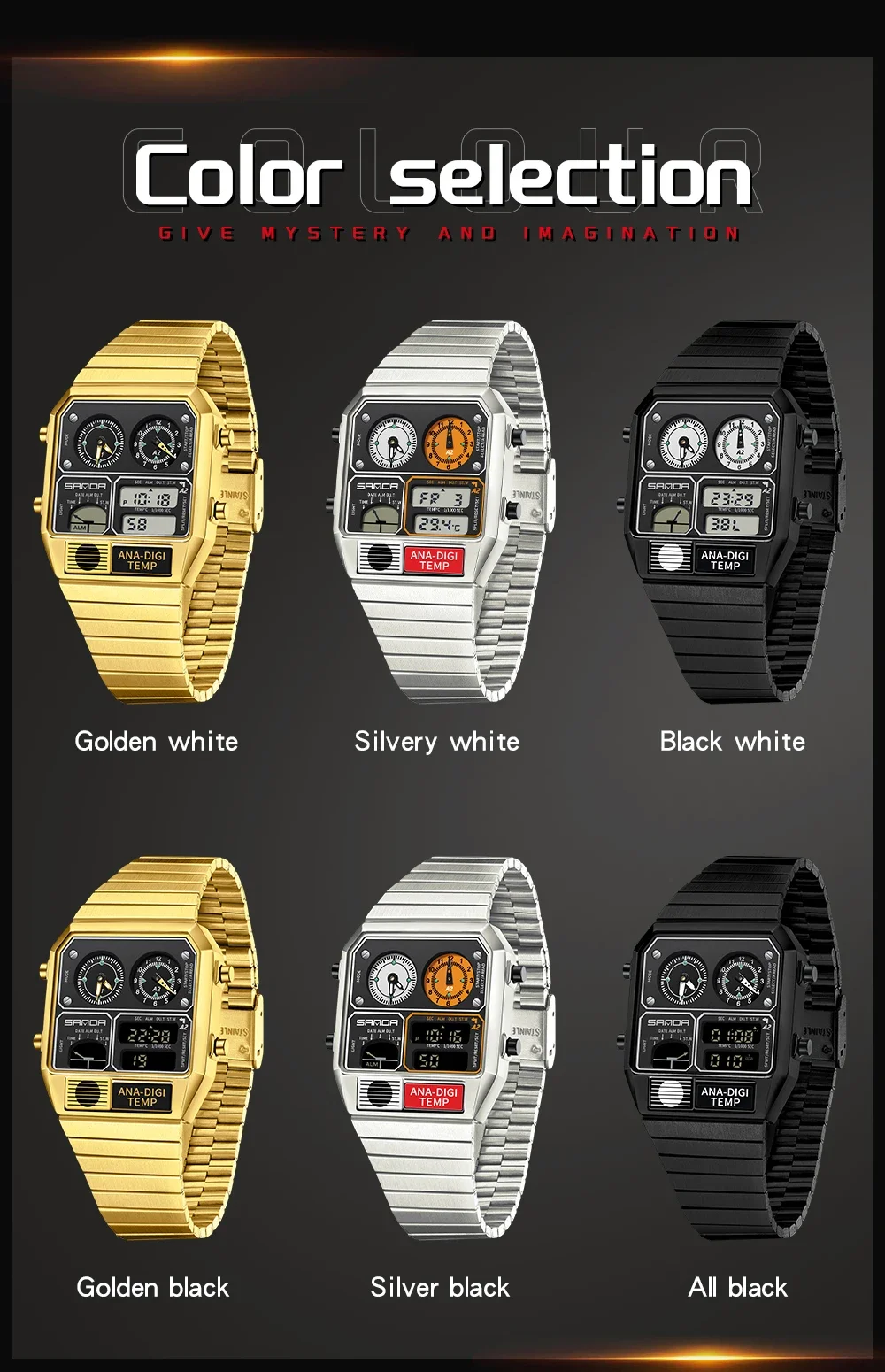 SANDA Top Fashion Men's Leisure Electronic Watch Multifunctional Thermometer Stopwatch Timing Men's Electronic Watch 3192