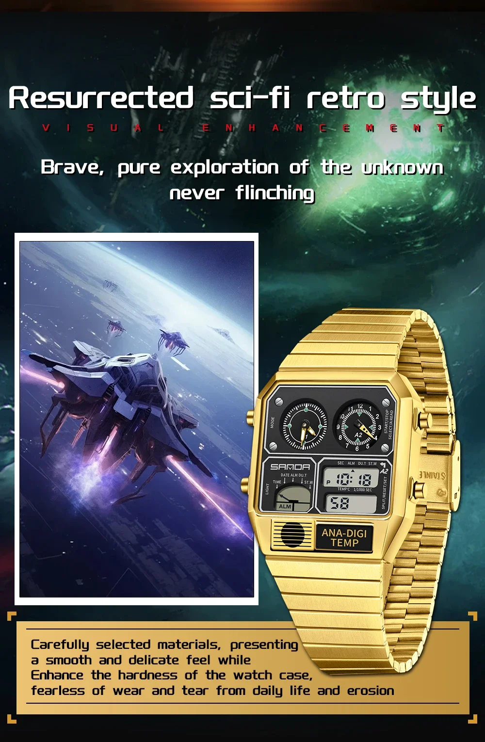 SANDA Top Fashion Men's Leisure Electronic Watch Multifunctional Thermometer Stopwatch Timing Men's Electronic Watch 3192