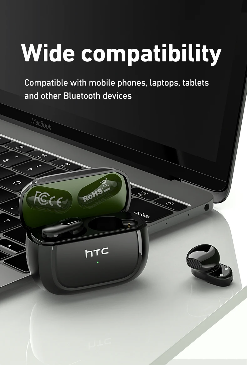 HTC NE51 Bluetooth Earphones TWS Sport Wireless Headphones Long Life with Mic In-Ear Earbuds AI Translator Earbuds