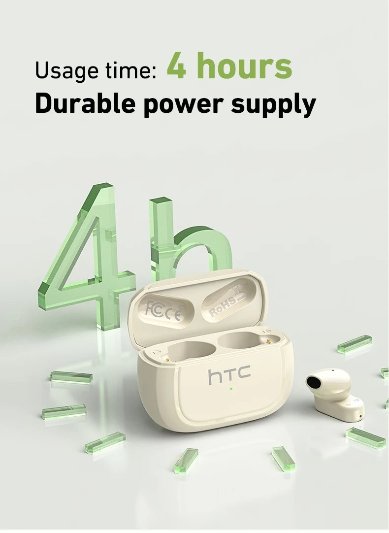 HTC NE51 Bluetooth Earphones TWS Sport Wireless Headphones Long Life with Mic In-Ear Earbuds AI Translator Earbuds