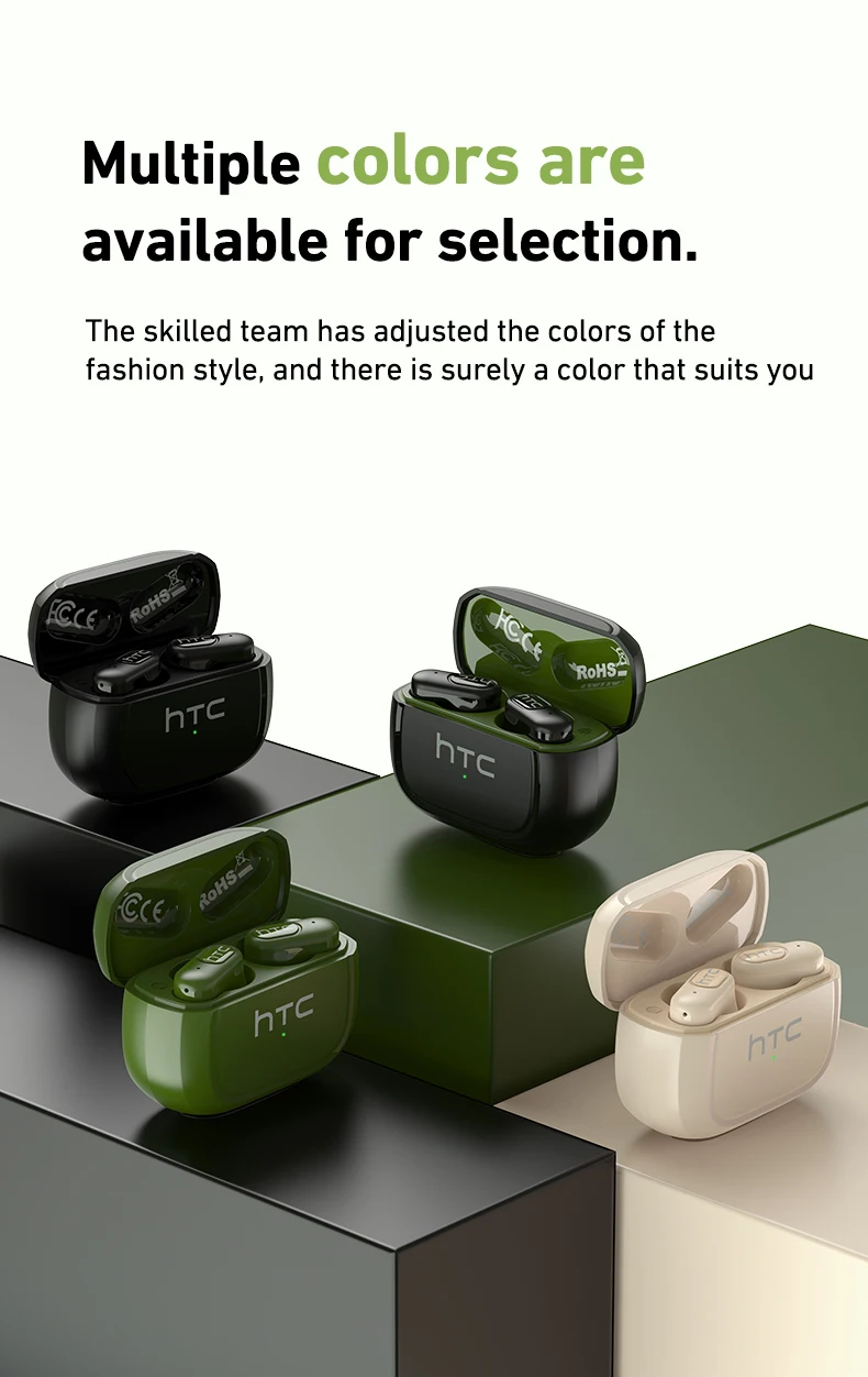 HTC NE51 Bluetooth Earphones TWS Sport Wireless Headphones Long Life with Mic In-Ear Earbuds AI Translator Earbuds