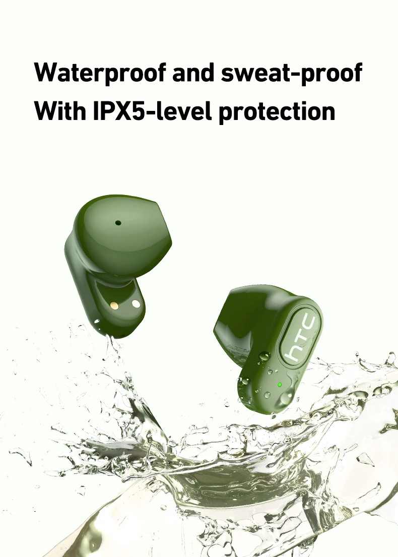 HTC NE51 Bluetooth Earphones TWS Sport Wireless Headphones Long Life with Mic In-Ear Earbuds AI Translator Earbuds