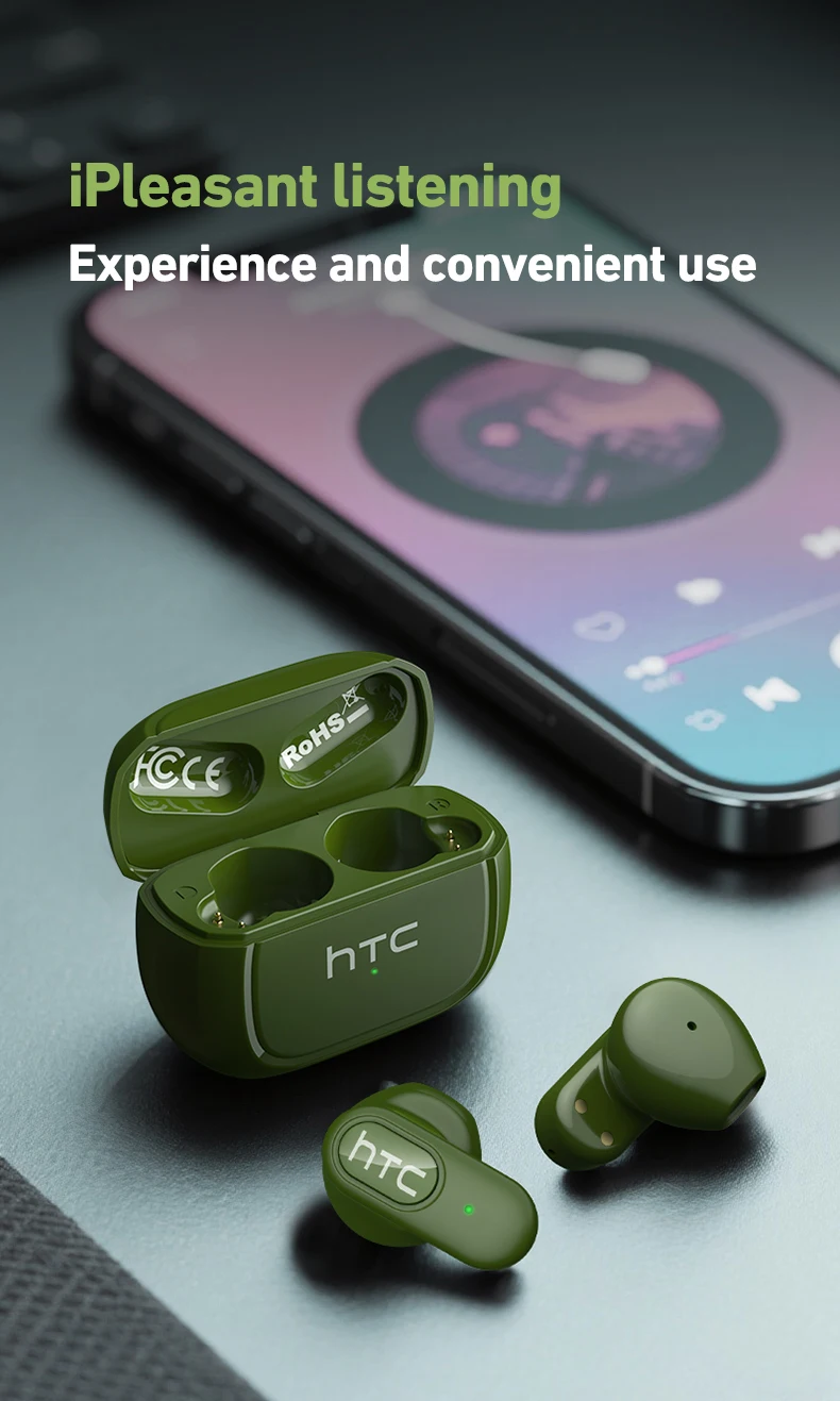 HTC NE51 Bluetooth Earphones TWS Sport Wireless Headphones Long Life with Mic In-Ear Earbuds AI Translator Earbuds