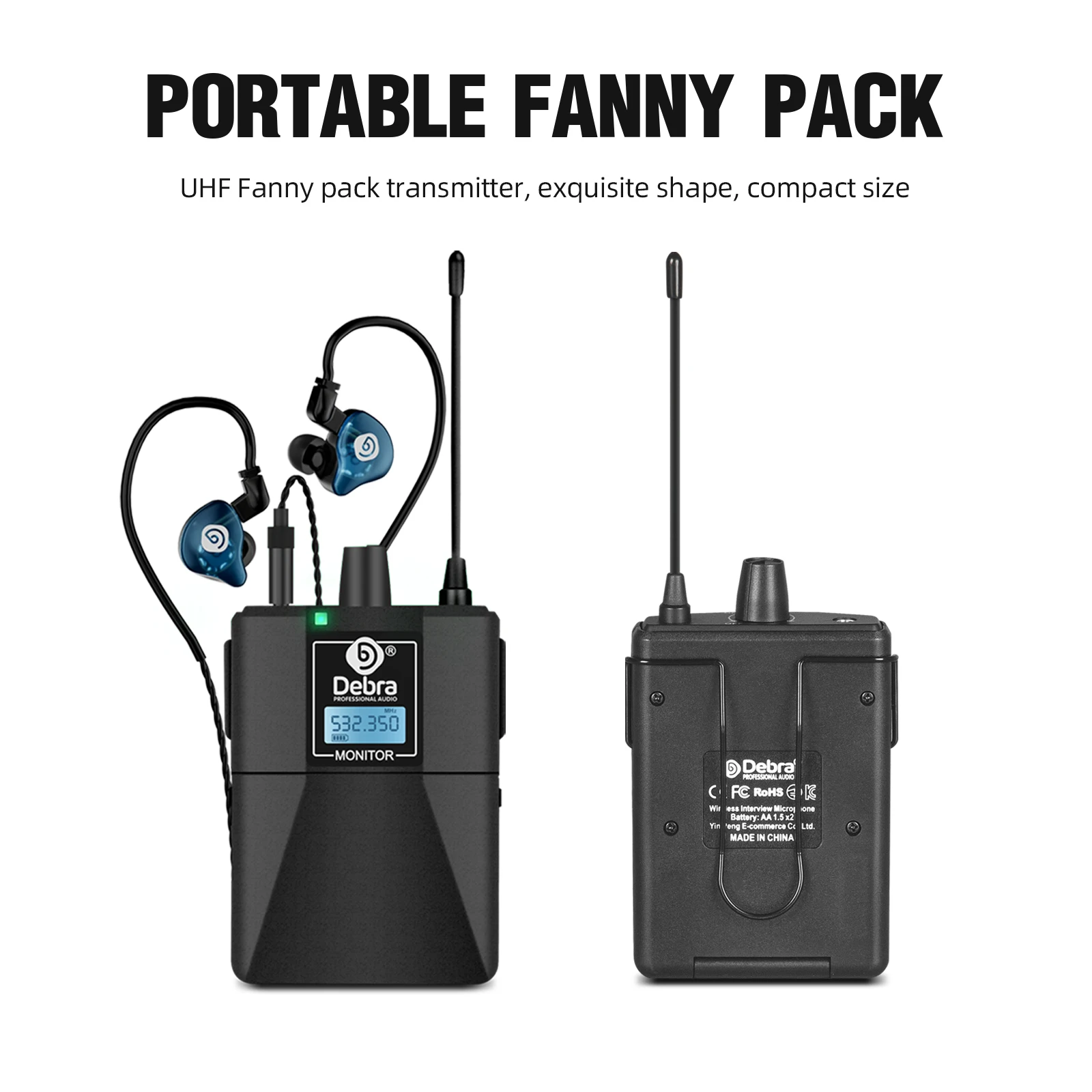 Debra ER-102 Professional Wireless In-Ear Monitor System, UHF band with Bluetooth 5.0 support, for stage performances, drummers