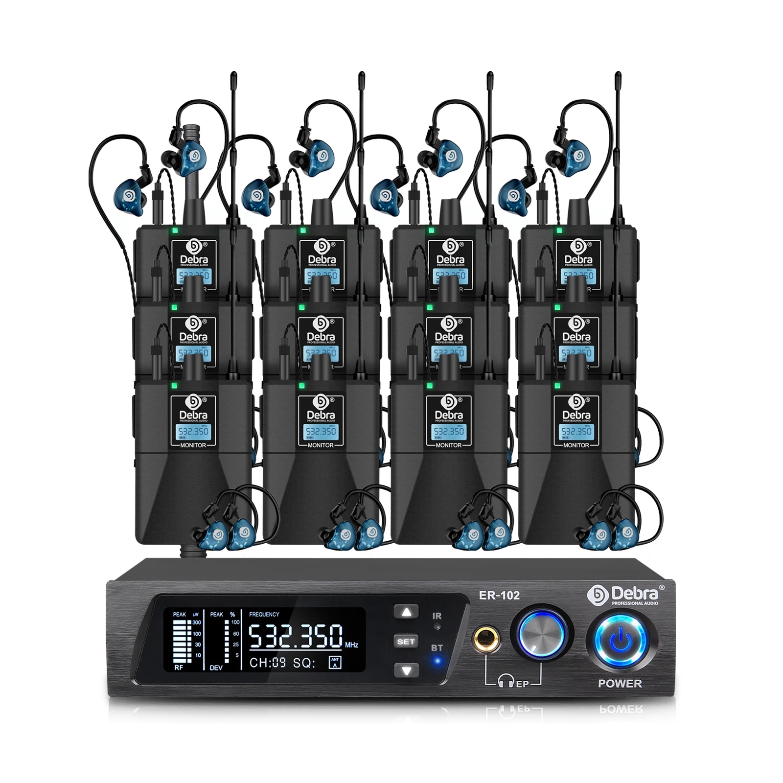 Debra ER-102 Professional Wireless In-Ear Monitor System, UHF band with Bluetooth 5.0 support, for stage performances, drummers