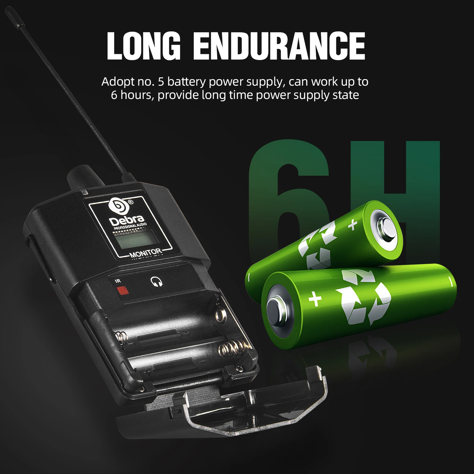 Debra ER-102 Professional Wireless In-Ear Monitor System, UHF band with Bluetooth 5.0 support, for stage performances, drummers