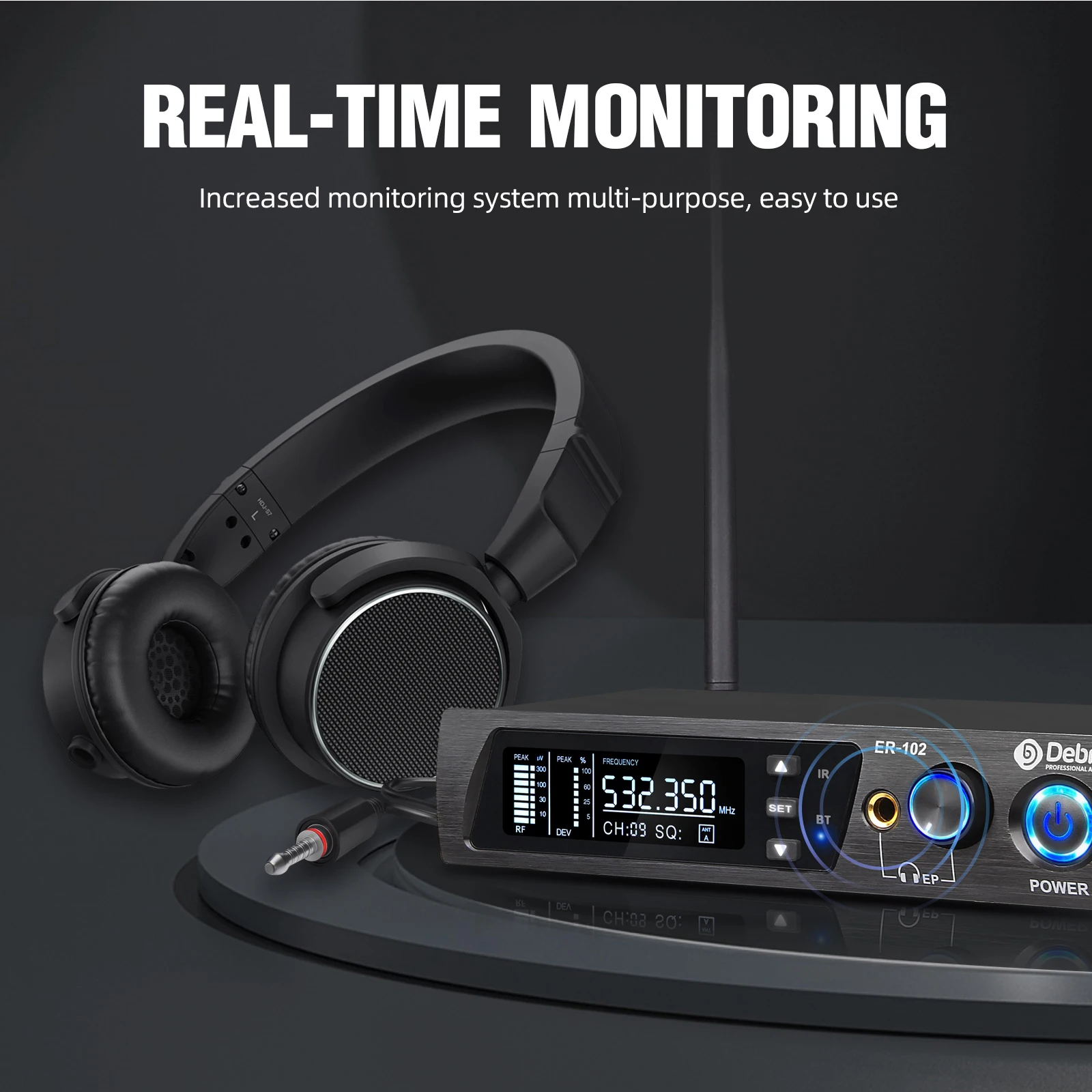 Debra ER-102 Professional Wireless In-Ear Monitor System, UHF band with Bluetooth 5.0 support, for stage performances, drummers